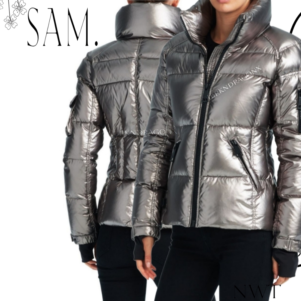 SAM. METALLIC PEWTER SILVER DOWN FEATHER COAT BRAND NEW PUFFER WINTER COAT SAM. - Picture 6 of 16